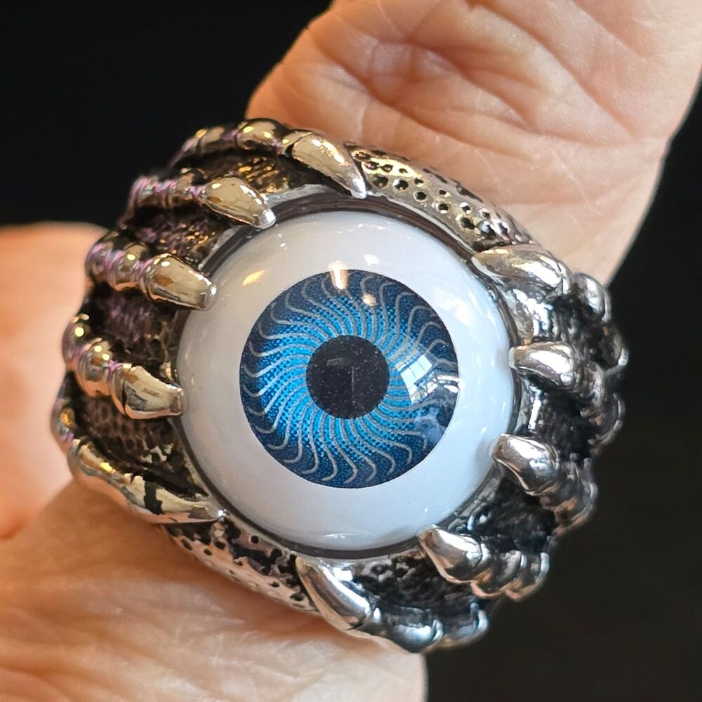 Size 11 Mens Stainless Steel Punk Rock Gothic Eye Ball Biker Ring